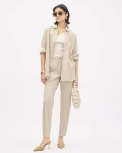 Long-Sleeve Buttoned-Down Linen Blouse