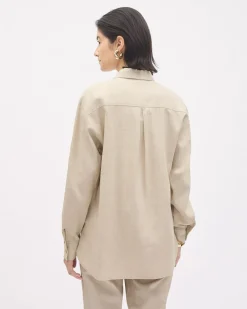 Long-Sleeve Buttoned-Down Linen Blouse
