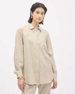 Long-Sleeve Buttoned-Down Linen Blouse