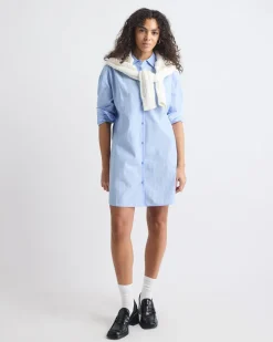 Long-Sleeve Buttoned-Down Poplin Dress with Shirt Collar