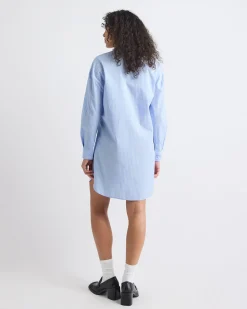 Long-Sleeve Buttoned-Down Poplin Dress with Shirt Collar