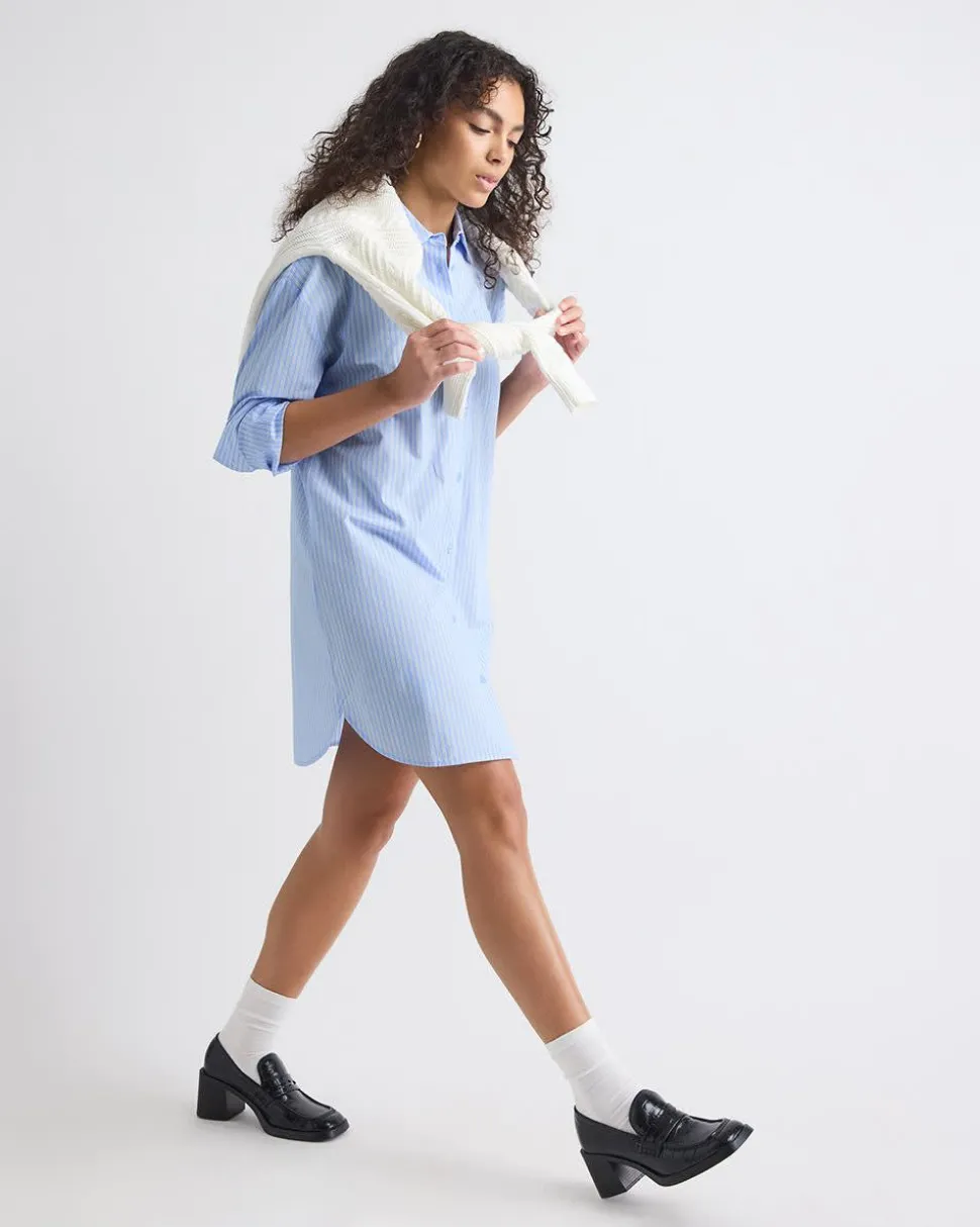 Long-Sleeve Buttoned-Down Poplin Dress with Shirt Collar
