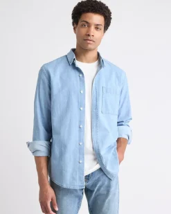 Long-Sleeve Denim Shirt with Chest Pocket