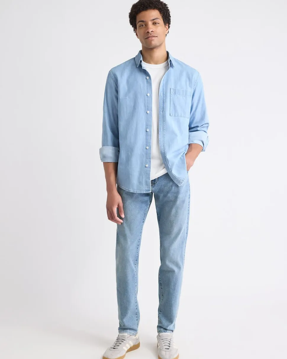 Long-Sleeve Denim Shirt with Chest Pocket