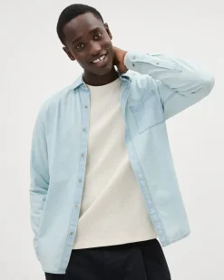Long-Sleeve Denim Shirt with Chest Pocket