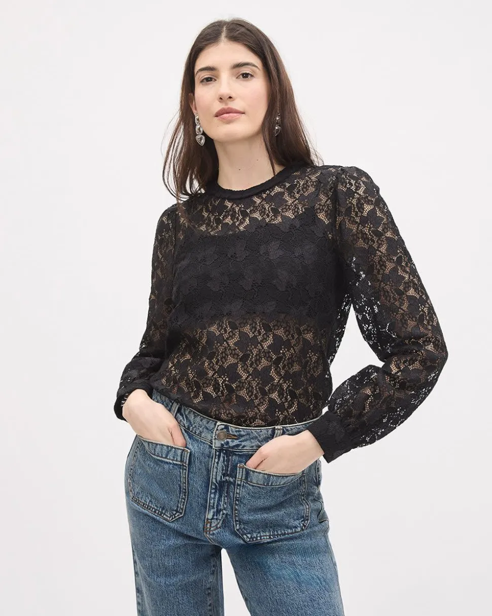Long-Sleeve Lace Blouse