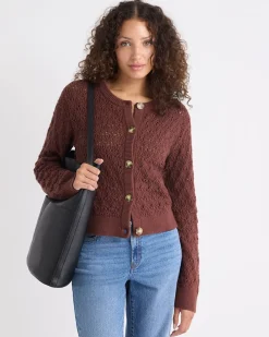 Long-Sleeve Short Cardigan with Fancy Stitches