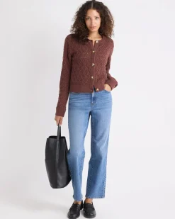 Long-Sleeve Short Cardigan with Fancy Stitches