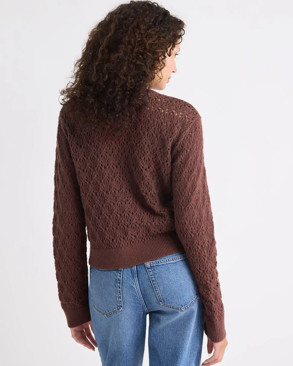 Long-Sleeve Short Cardigan with Fancy Stitches