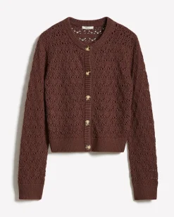 Long-Sleeve Short Cardigan with Fancy Stitches