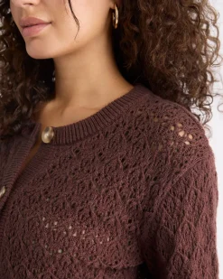 Long-Sleeve Short Cardigan with Fancy Stitches