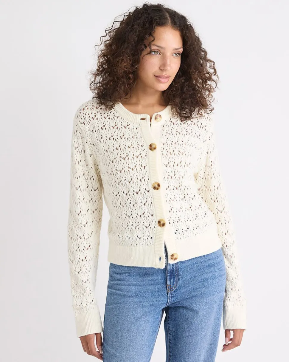 Long-Sleeve Short Cardigan with Fancy Stitches
