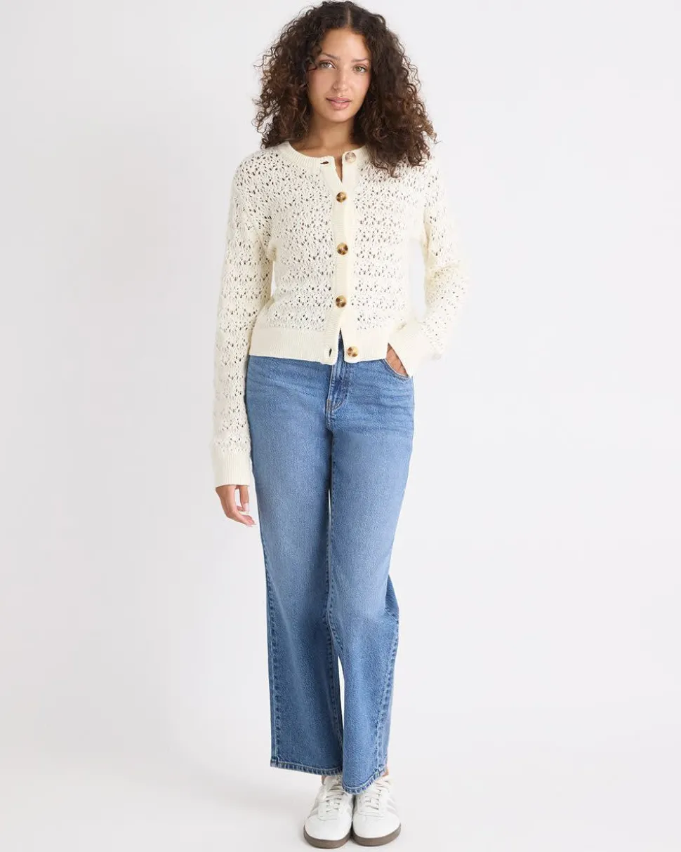 Long-Sleeve Short Cardigan with Fancy Stitches