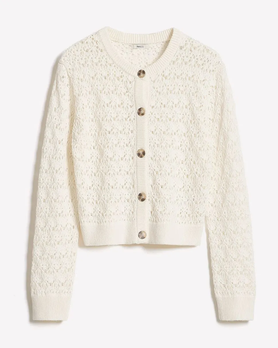 Long-Sleeve Short Cardigan with Fancy Stitches