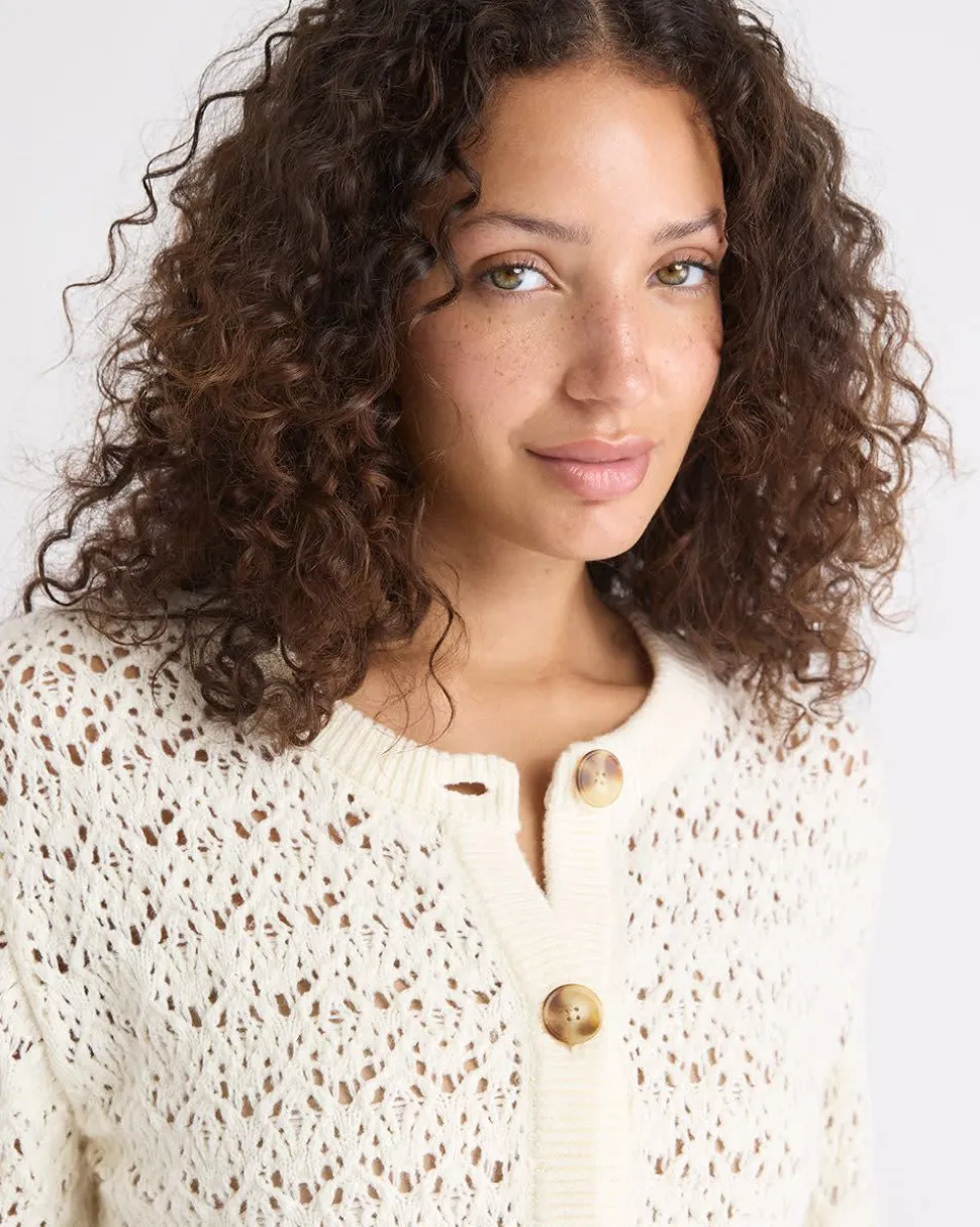 Long-Sleeve Short Cardigan with Fancy Stitches