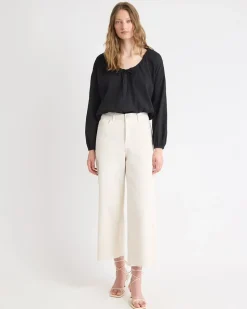 Long-Sleeve U-Neck Gauze Blouse