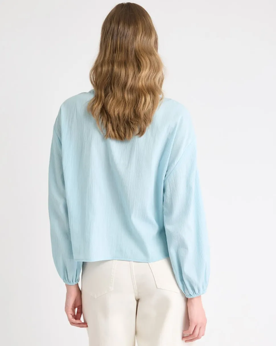 Long-Sleeve U-Neck Gauze Blouse