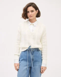 Long-Sleeve V-Neck Cable-Stitch Sweater