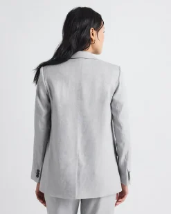 Loose One-Button Grey-Linen Blazer
