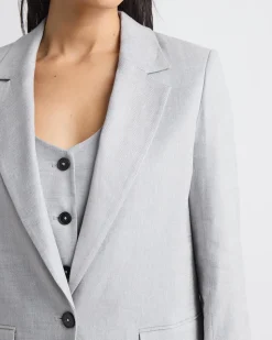 Loose One-Button Grey-Linen Blazer