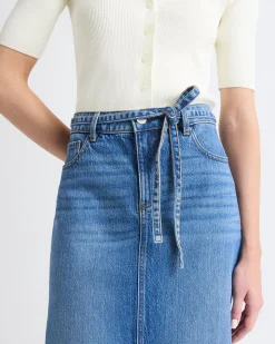 Maxi Medium-Wash Denim Skirt with Back Slit