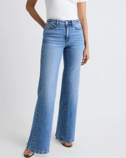 Medium-Wash High-Waisted Wide-Leg Jeans