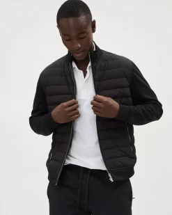 Mix-Media Mock-Neck Quilted Jacket