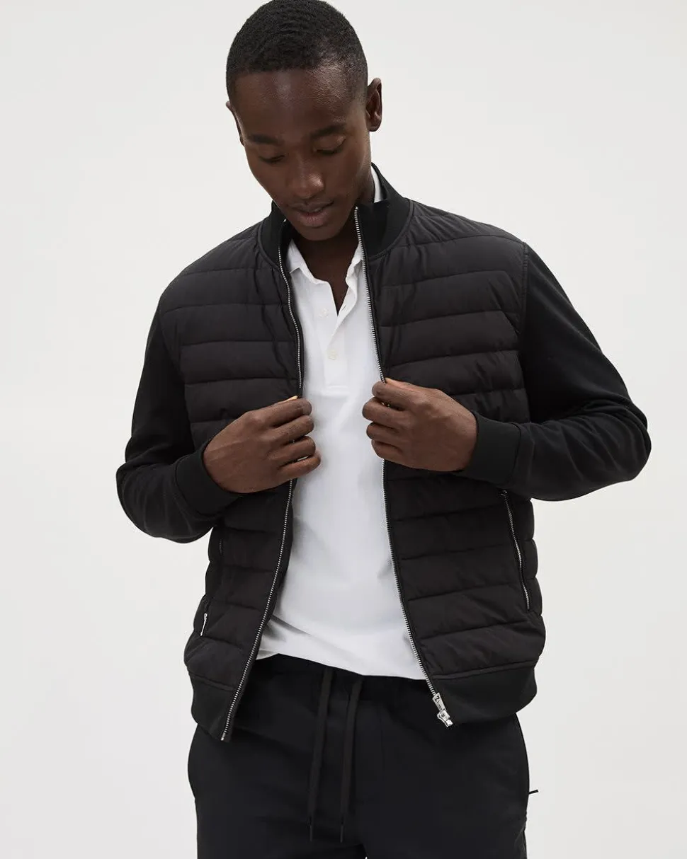 Mix-Media Mock-Neck Quilted Jacket