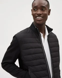 Mix-Media Mock-Neck Quilted Jacket