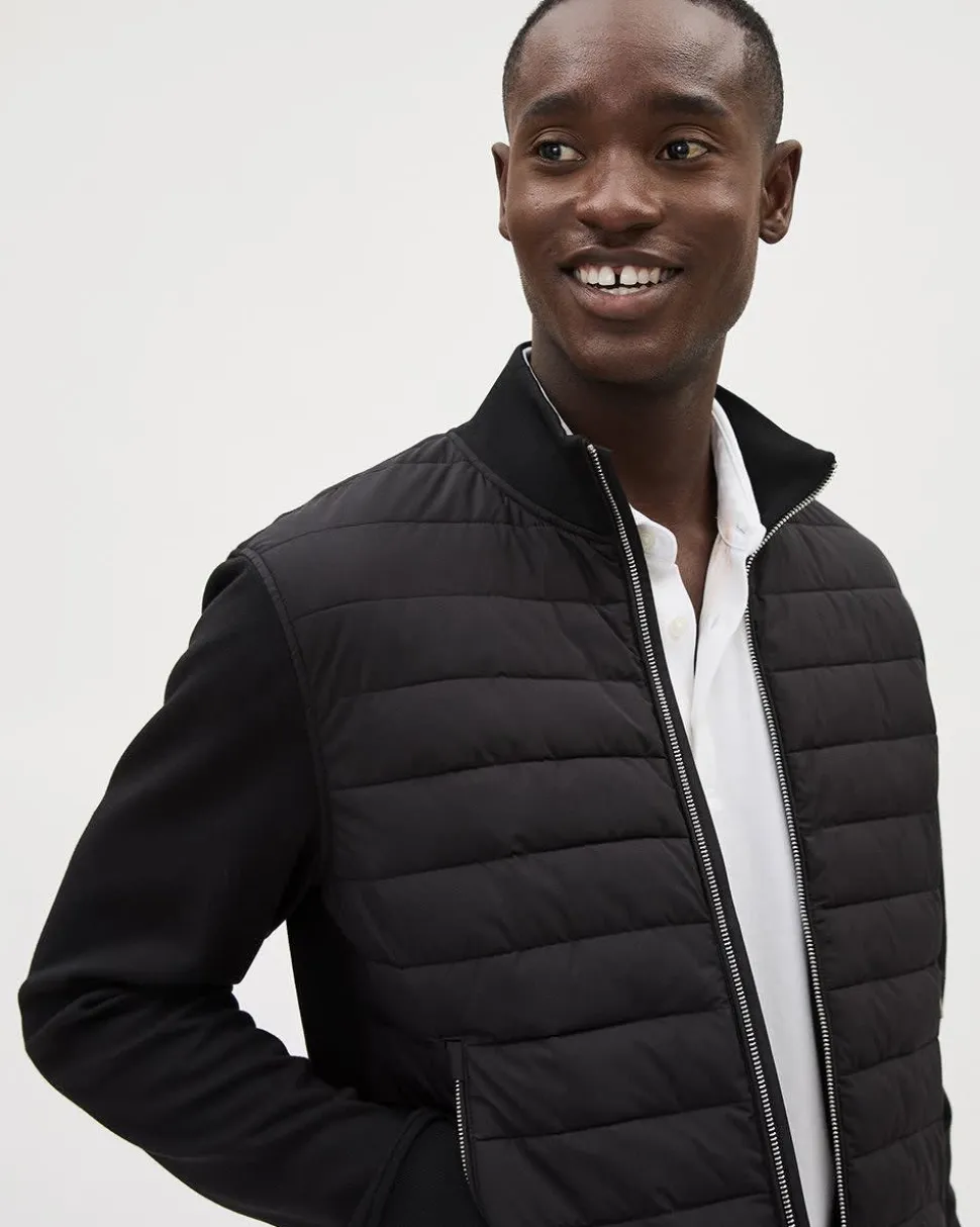 Mix-Media Mock-Neck Quilted Jacket