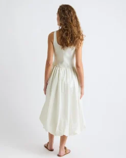 Mix-Media Sleeveless Midi Dress with Bubble Hem