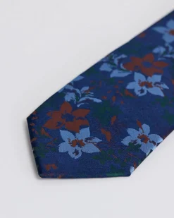 Navy Regular Tie with Floral Pattern