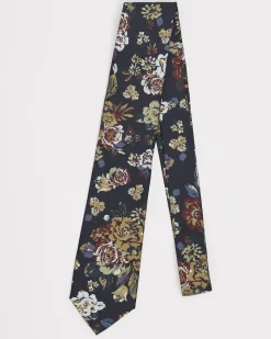 Navy Regular Tie with Floral Pattern
