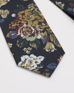 Navy Regular Tie with Floral Pattern