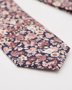 Navy Regular Tie with Pink Floral Pattern