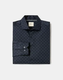 Navy Tailored-Fit Dress Shirt with Geo Pattern