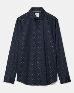 Navy Tailored-Fit Dress Shirt with Geo Pattern