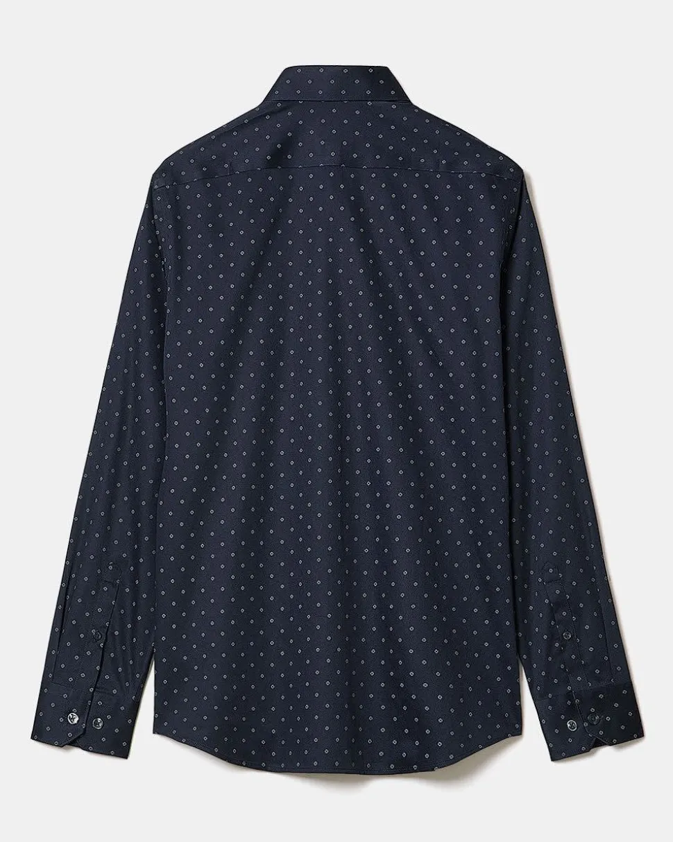 Navy Tailored-Fit Dress Shirt with Geo Pattern