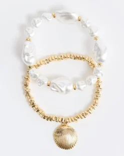 Pearl and Shell Bracelets - Set of 2