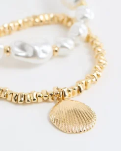 Pearl and Shell Bracelets - Set of 2