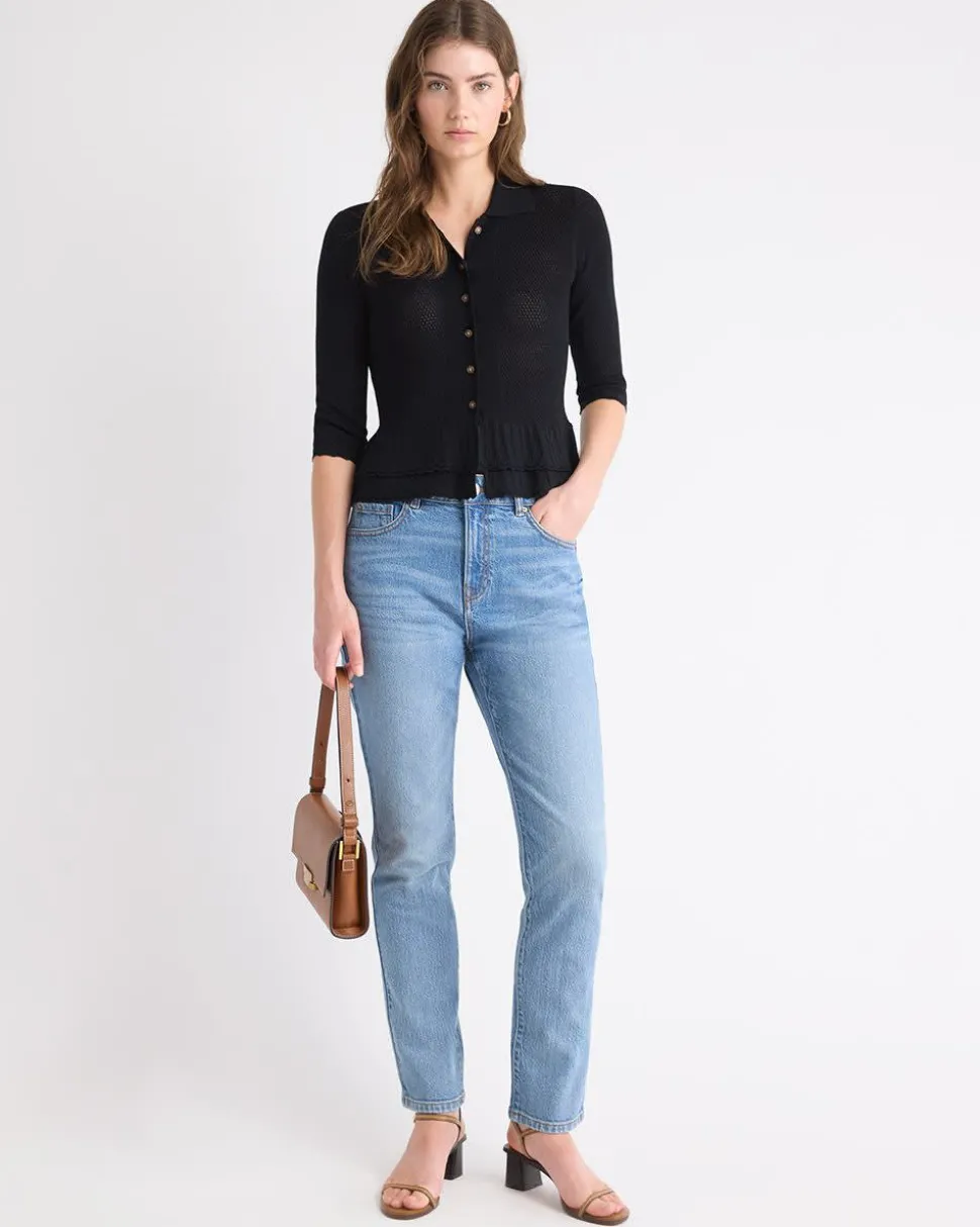 Polo Cardigan with Frilled Hem