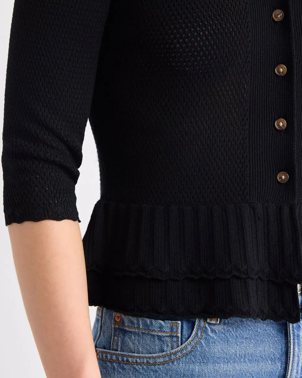 Polo Cardigan with Frilled Hem