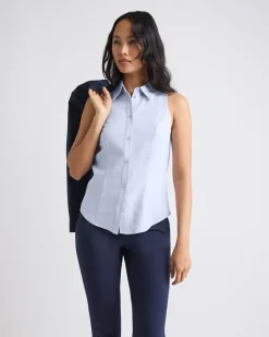 Princess-Cut Sleeveless Buttoned-Down Blouse