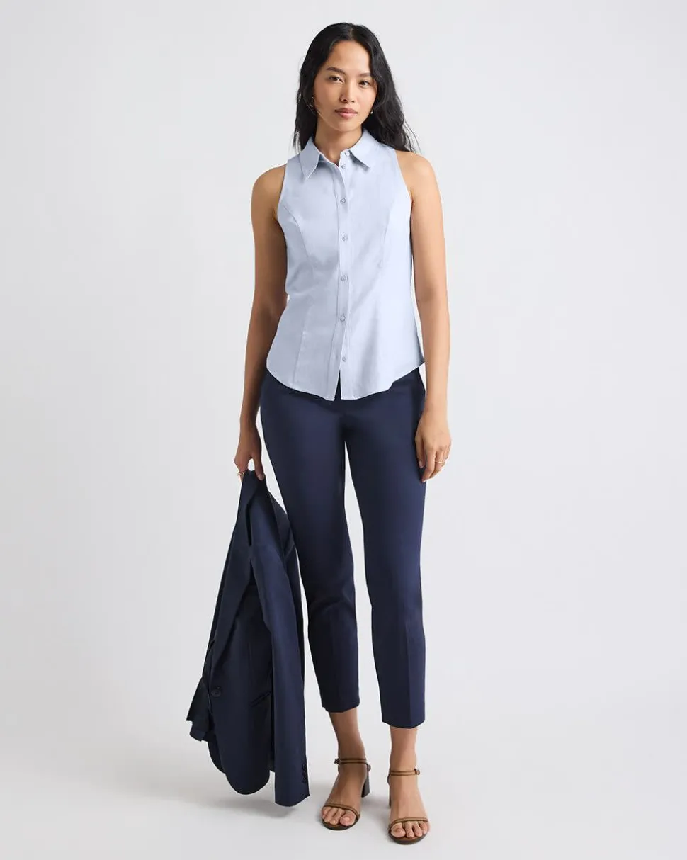 Princess-Cut Sleeveless Buttoned-Down Blouse