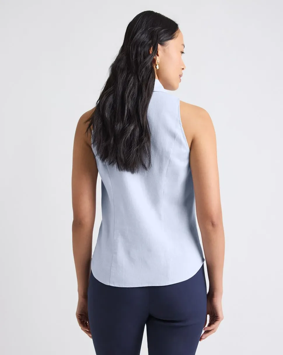 Princess-Cut Sleeveless Buttoned-Down Blouse