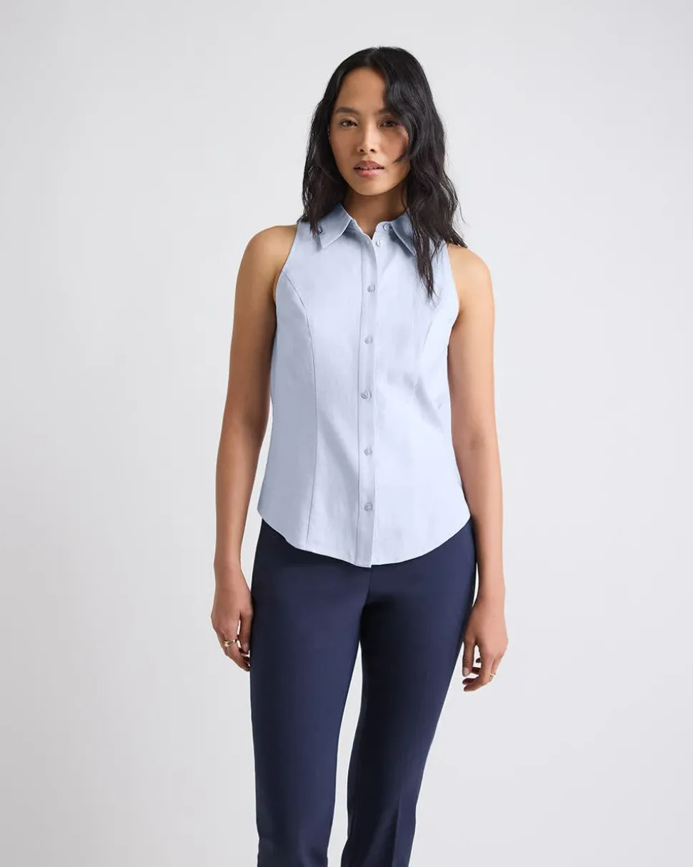 Princess-Cut Sleeveless Buttoned-Down Blouse