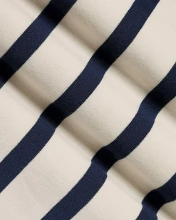 Puffy-Elbow-Sleeve V-Neck Striped Polo