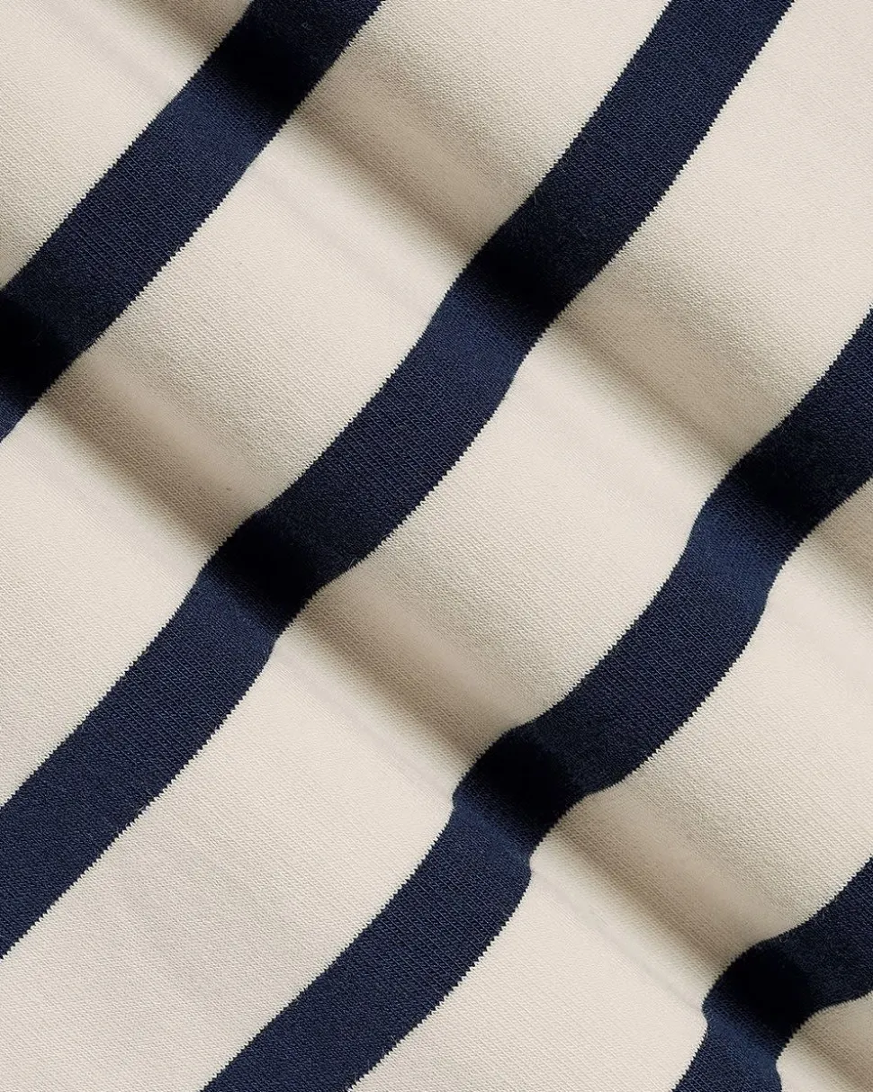 Puffy-Elbow-Sleeve V-Neck Striped Polo