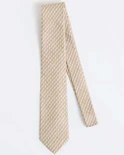 Regular Tie with Beige and Grey Geometric Pattern