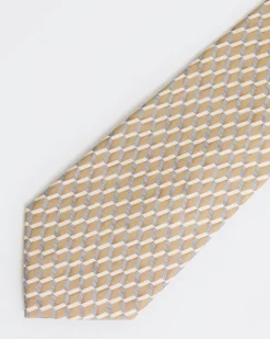 Regular Tie with Beige and Grey Geometric Pattern
